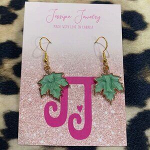 Green Leaf Gold Earrings